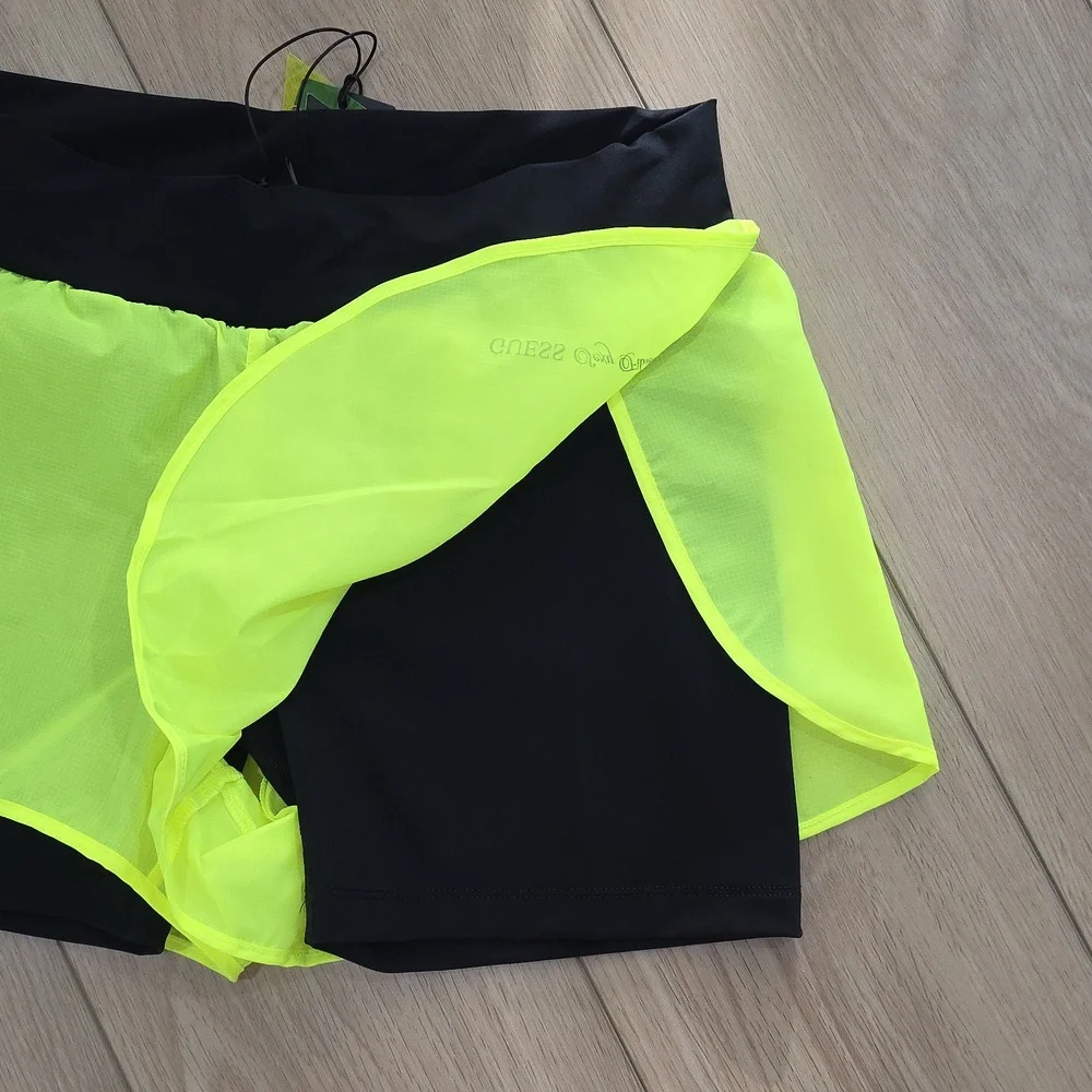 GUESS Black and Neon Yellow Athletic Stretchy Shorts